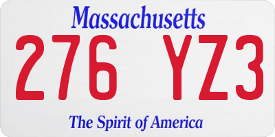MA license plate 276YZ3
