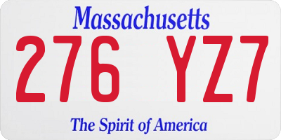 MA license plate 276YZ7