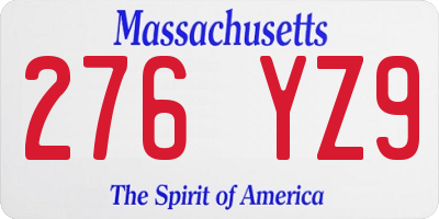 MA license plate 276YZ9