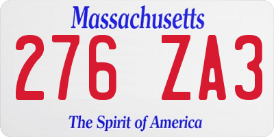 MA license plate 276ZA3