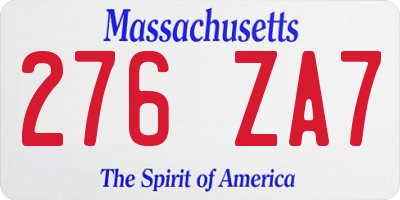 MA license plate 276ZA7