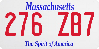MA license plate 276ZB7