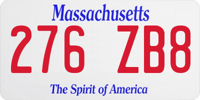 MA license plate 276ZB8