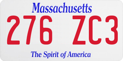 MA license plate 276ZC3