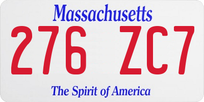 MA license plate 276ZC7
