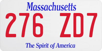 MA license plate 276ZD7