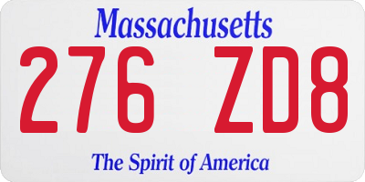 MA license plate 276ZD8