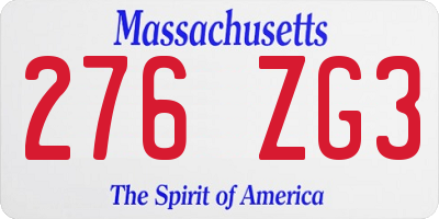 MA license plate 276ZG3