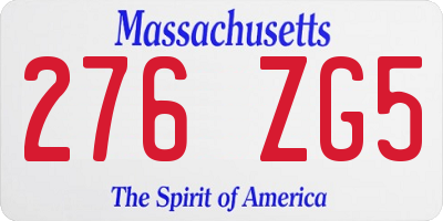MA license plate 276ZG5