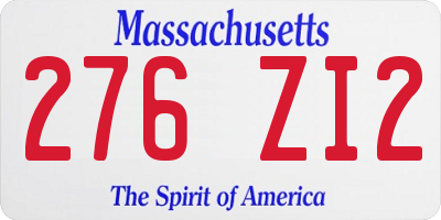 MA license plate 276ZI2