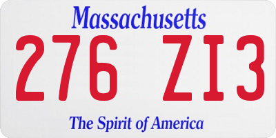 MA license plate 276ZI3
