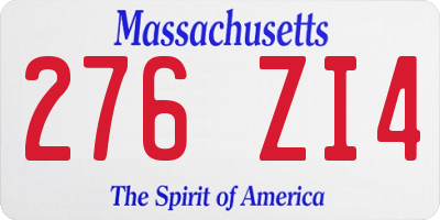 MA license plate 276ZI4