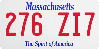 MA license plate 276ZI7