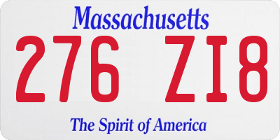MA license plate 276ZI8