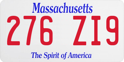 MA license plate 276ZI9