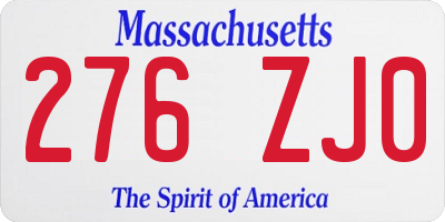MA license plate 276ZJ0
