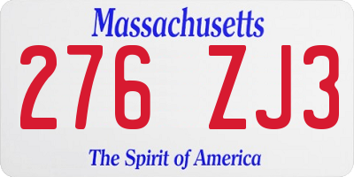 MA license plate 276ZJ3