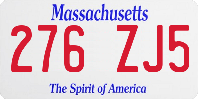 MA license plate 276ZJ5