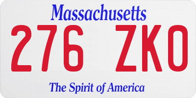 MA license plate 276ZK0
