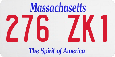 MA license plate 276ZK1
