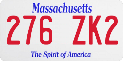 MA license plate 276ZK2