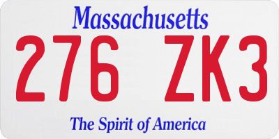 MA license plate 276ZK3