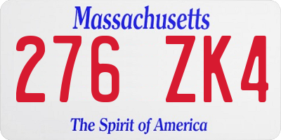 MA license plate 276ZK4