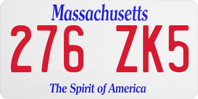 MA license plate 276ZK5