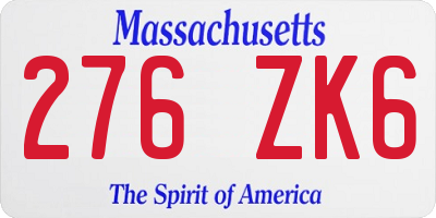 MA license plate 276ZK6