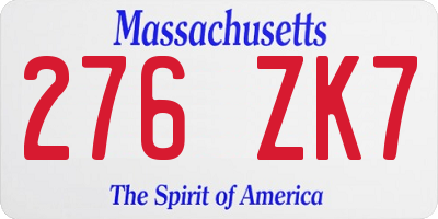 MA license plate 276ZK7