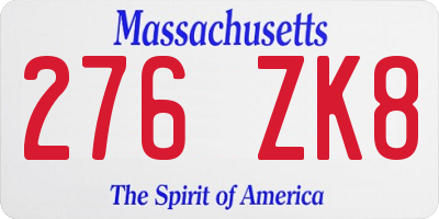 MA license plate 276ZK8