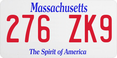 MA license plate 276ZK9