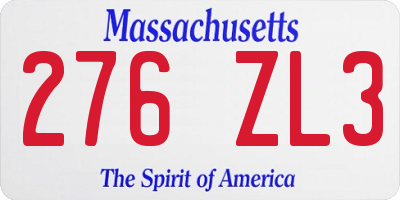 MA license plate 276ZL3