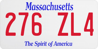 MA license plate 276ZL4