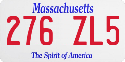 MA license plate 276ZL5