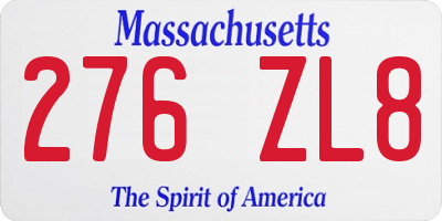 MA license plate 276ZL8