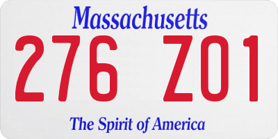 MA license plate 276ZO1