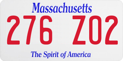 MA license plate 276ZO2