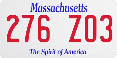 MA license plate 276ZO3