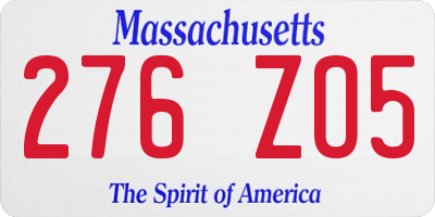 MA license plate 276ZO5