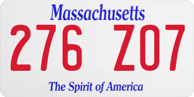 MA license plate 276ZO7