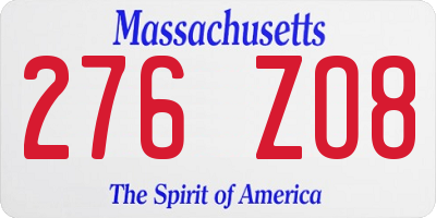 MA license plate 276ZO8