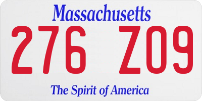 MA license plate 276ZO9