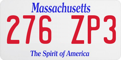 MA license plate 276ZP3