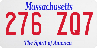 MA license plate 276ZQ7