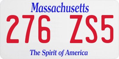 MA license plate 276ZS5