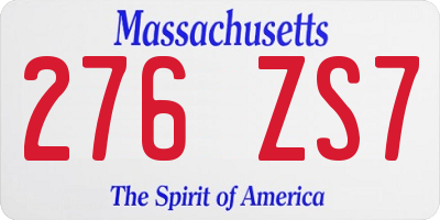 MA license plate 276ZS7