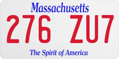 MA license plate 276ZU7