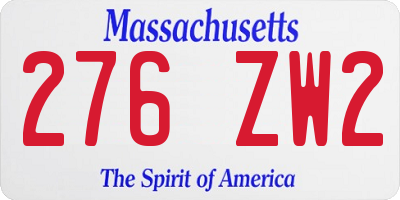 MA license plate 276ZW2
