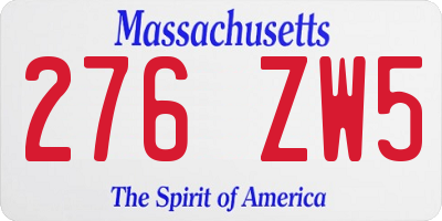 MA license plate 276ZW5